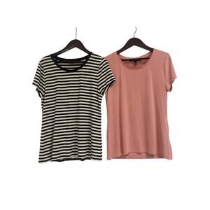 White House Black Market Bundle(2) Tees Striped/ Antique Bloom XS SS Soft Casual